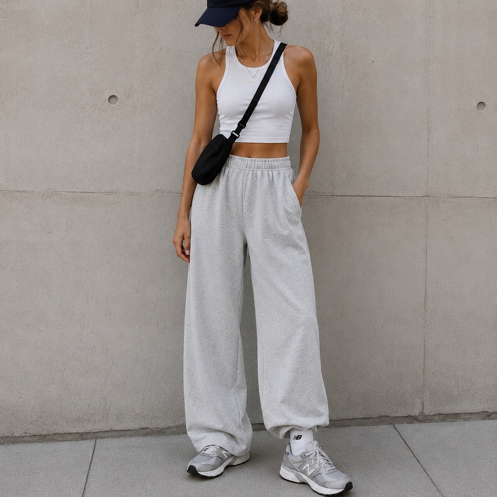 Aerie Wide Leg Lounge Pants Womens L Grey 100% Cotton Casual Elevated Luxe Chic - Picture 9 of 10